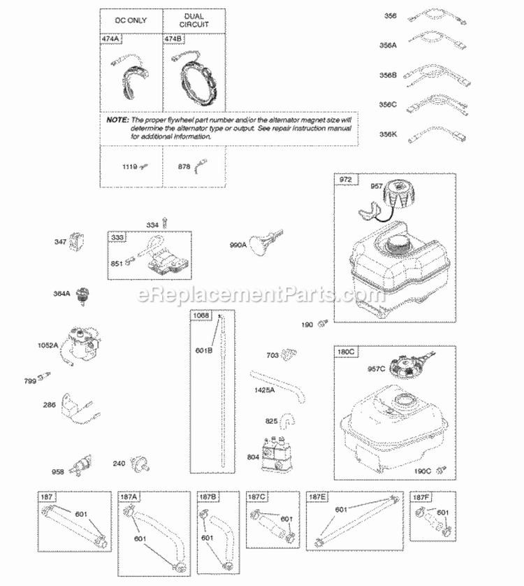 Alternator Carbon Canister Fuel Supply Ignition Diagram and Parts List for 20T232-0753-F1  Briggs and Stratton Engine